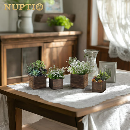 NUPTIO Wooden Box for Centerpiece Wedding: 12 Pcs Rustic Square Planter Box for Christmas Table Fall Decorations - 4×4" & 5×5" Small Wood Vases Flower Pots for Windowsill Home Garden Decor