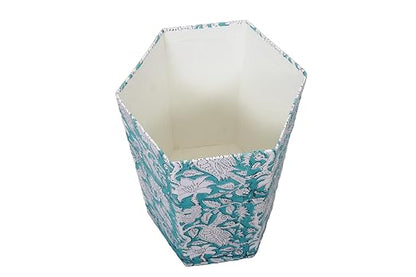 3.3 Gallon Cotton Hand Block Printed Paper Waste Basket |Small Decorative Trash Can for Housewarming Gifts in Living Room, Bedroom, Bathroom | Eco-Friendly, Plastic-Free (1, L, Green White MOR)