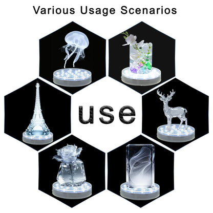 LARDUX Led Light Base - 6 Inch Round Display Pedestal Light Stand Plate Flat for 3D Crystal Cube Glass Art Acrylic Statues - USB Charge or Battery Powered