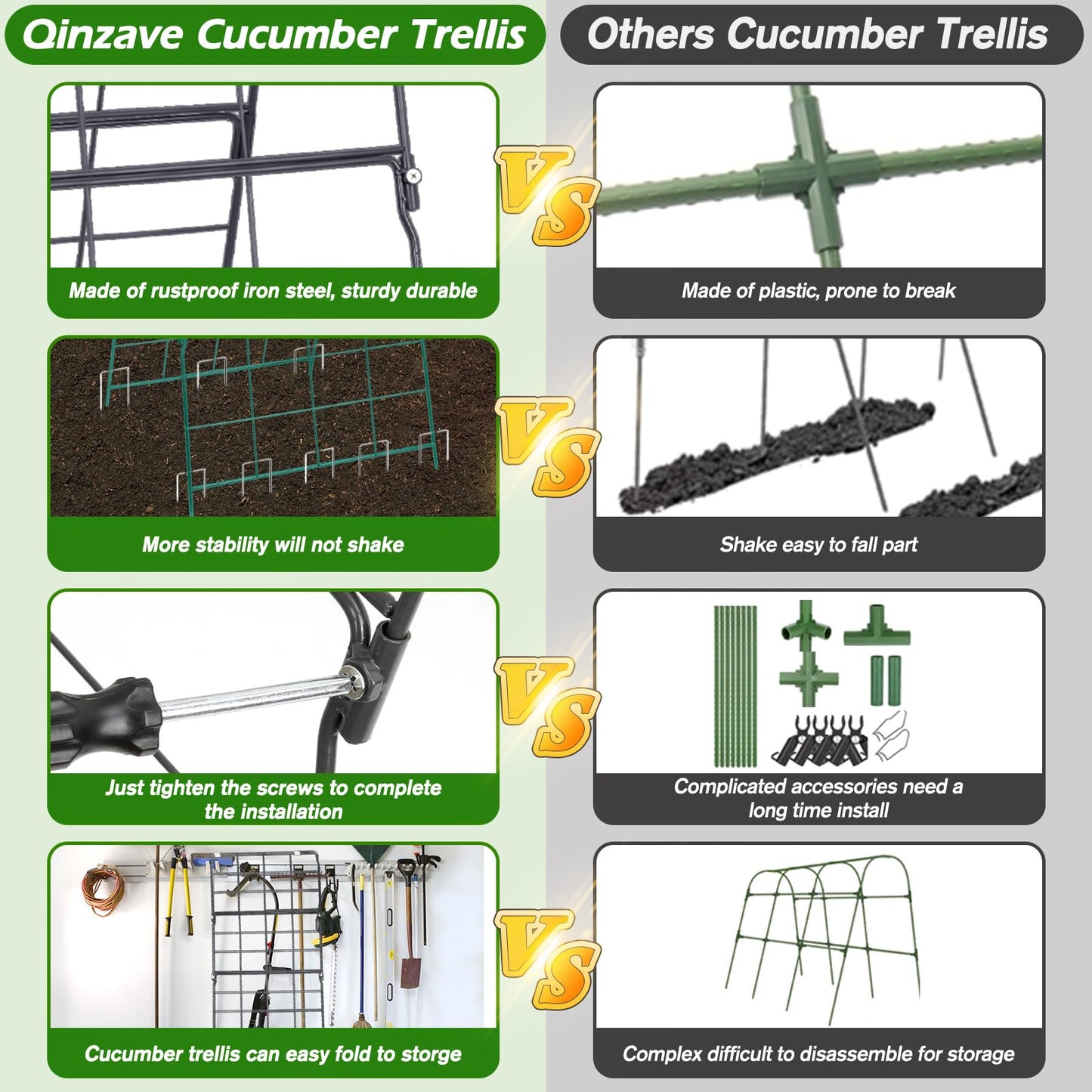 Cucumber Trellis for Raised Bed A Frame Metal Garden Trellis for Climbing Plants Outdoor, 42 x 16IN Foldable Coated Steel Cucumbers Trelli, Easy to Install Cucumber Trellis for Vegetable Fruit