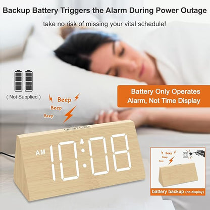 DreamSky Wooden Digital Alarm Clock for Bedrooms with Large Numbers | Electric Desk Clock, USB Port, Loud Alarm for Heavy Sleepers, Adjustable Volume, Dimmer, DST, Wood Décor Gifts, Plug in Clock