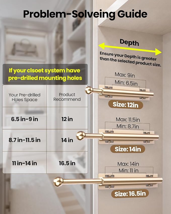 Supforce 2 PACK Valet Rod for Closet Pull Out, Retractable Slide Out Valet Rod Closet Organization, 12" Aluminum Valet Clothing Hanger Rods Perfect for Suits, Freshly Pressed Clothes, Gold