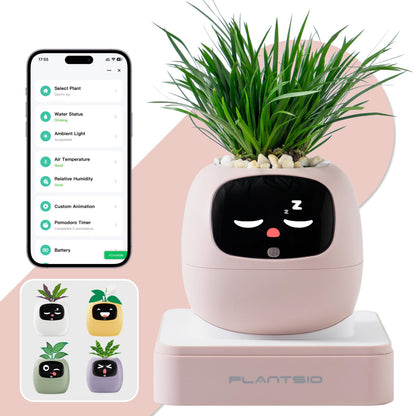 Smart Plant Pot with Visual Display – Soil Moisture, Water Level, Light & Battery Monitor, 80ml Self-Watering Reservoir, Supports 100+ Plants, Pomodoro Timer, Clock & Calendar-Pink