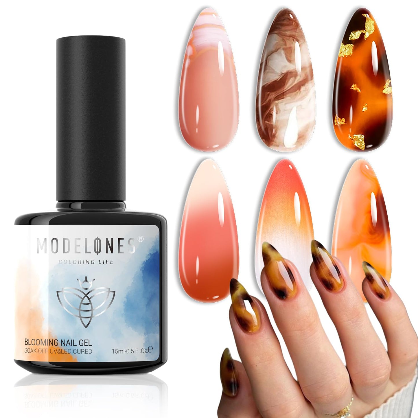 modelones Builder Nail Gel with Gel Top Coat, 3Pcs Clear Builder Nail Kit for Thickening Apex Building Extension Rhinestone Gel Tips Glue, U/V LED Lamp Cured for Home DIY Salon Girls
