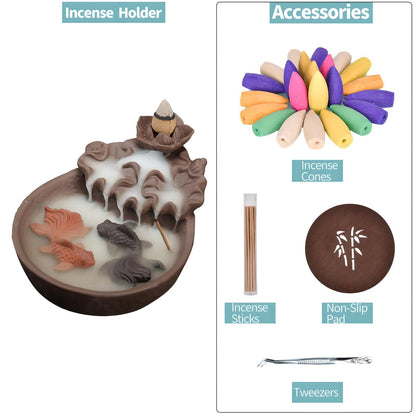 NewEGG Two Fishes Ceramic Purple Clay Smoke Backflow Incense Cone Sticks Burner Holder