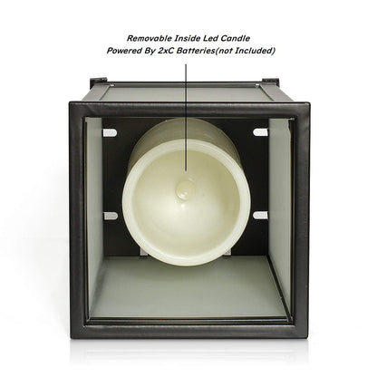GiveU Decorative Led Candle Lantern with Timer Rustic Candle Lantern with Twelve Magnetic Seasonal Themed Panels ,5 x 5 x 8.5" Black
