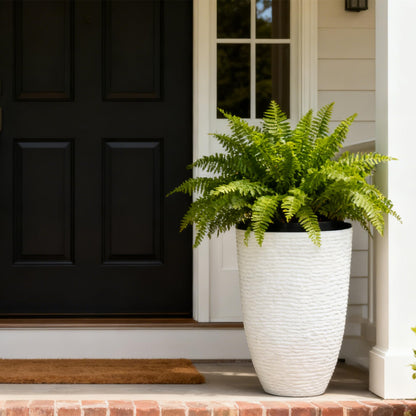 Worth Garden 2-Pack 21" H. White Tall Planters - 14'' Dia Resin Large Round Flower Pots for Outdoor Plants Trees - Imitation Stone Finish Plastic Indoor Front Porch 9 Gallon Decorative Container Patio