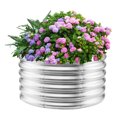 YSEJOMP 17" Tall Round Outdoor Garden Raised Garden Bed Kits-0.8MM Thick Metal Raised Planter Bed/Ground Planter Box for Variety of Flowers,Herbs,Vegetables,Trees (Silver, 32 Dia X 16.5 inches)