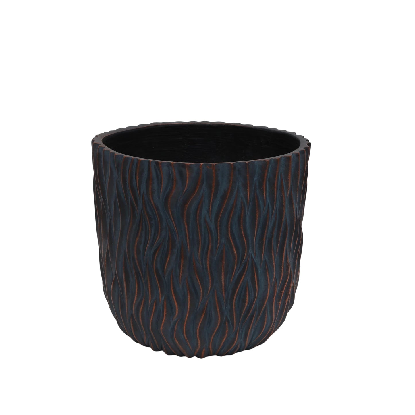 GDFStudio Large Round Planters for Indoor Outdoor Use Set of 2, Lightweight MGO Flower Pots with Drainage Hole, Hand Painted Plant Pots for Orchid Succulent Patio Balcony Garden, Copper Grey-Blue