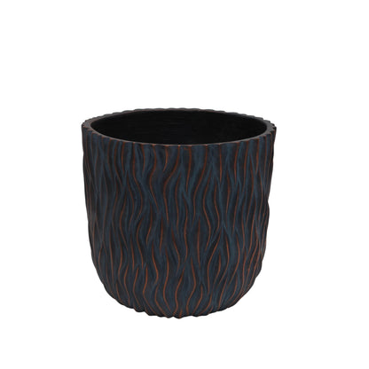 GDFStudio Large Round Planters for Indoor Outdoor Use Set of 2, Lightweight MGO Flower Pots with Drainage Hole, Hand Painted Plant Pots for Orchid Succulent Patio Balcony Garden, Copper Grey-Blue