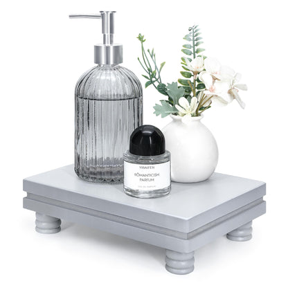 EOSAHR Wooden Tray Pedestal Stand for Home and Kitchen Decor – Decorative Tray for Soap Holder & Bathroom Essentials – Multi-Functional Bathroom Counter Organizer (Grey)