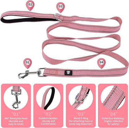 NESTROAD Dog Collar and Leash Set,Reflective Dog Collars with Quick Release Buckle,Adjustable Nylon Pet Collar for Small Medium Large Dogs(Large,Pink)