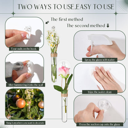 Baderke 9 Pack Clear Window Propagation Stations Plastic Window Planter with Suction Cups & Traceless Nails, Propagated Plant Holders with Bottle Brush, Hanging Vases Terrarium Gift(5")
