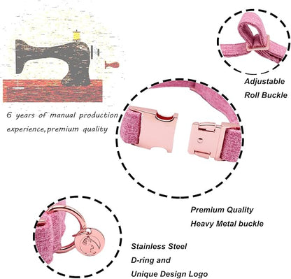 DOGWONG Hemp Cotton Dog Collar with Bow, Pink Pet Collar Durable Adjustable Girl Puppy Collar for Small Medium Large Dogs