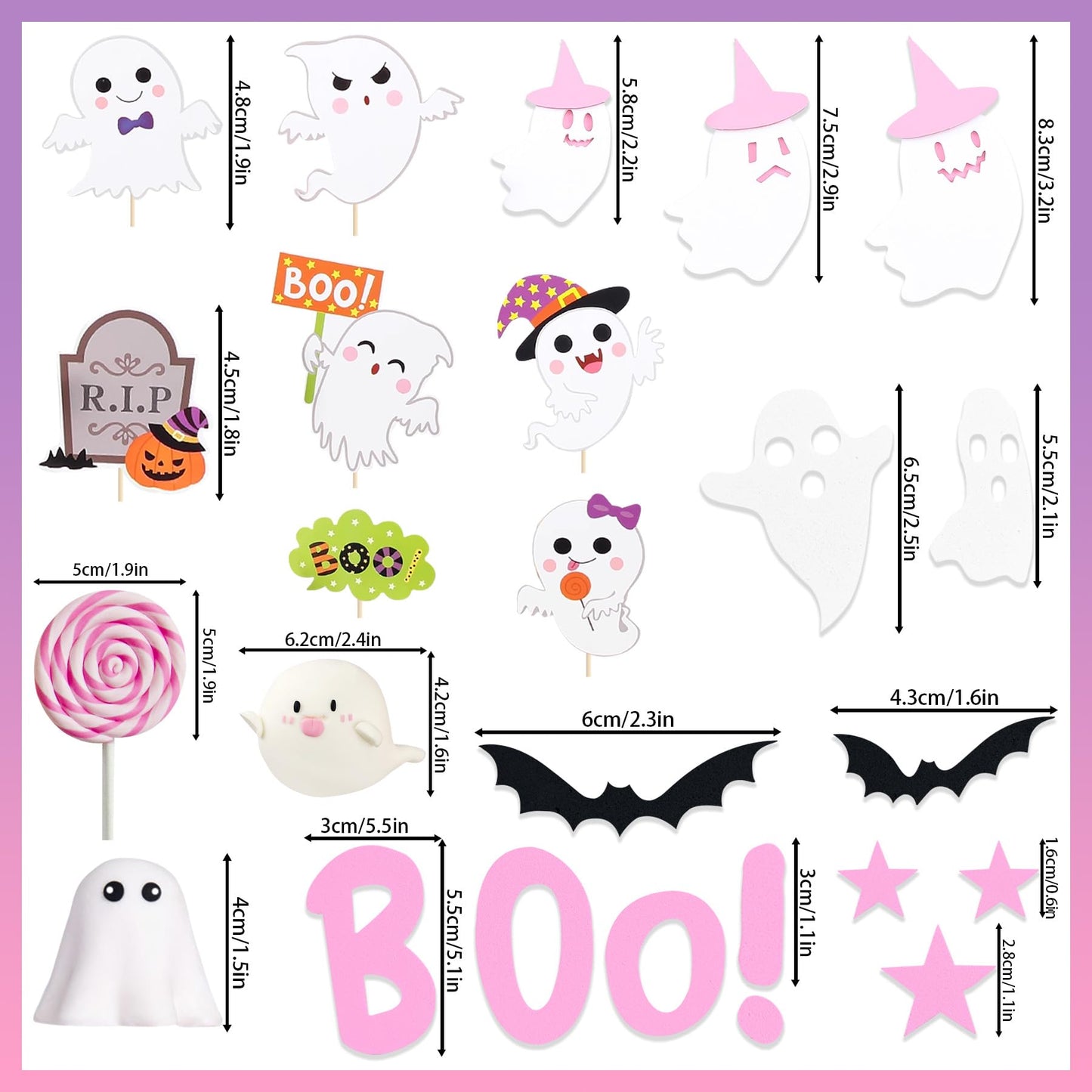 24 PCS Boo Haunted Cake Decor Ghost Cake Topper Halloween Party Supplies Ghost Party Decoration Halloween Ghost Decorations