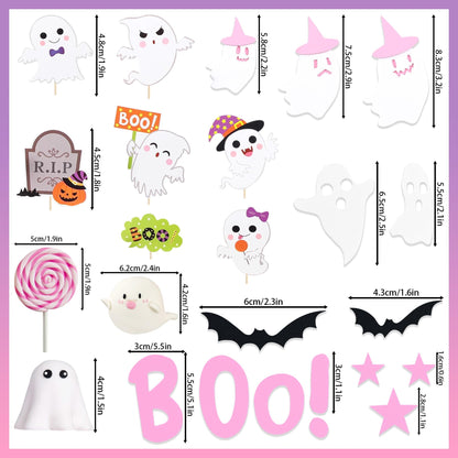 24 PCS Boo Haunted Cake Decor Ghost Cake Topper Halloween Party Supplies Ghost Party Decoration Halloween Ghost Decorations