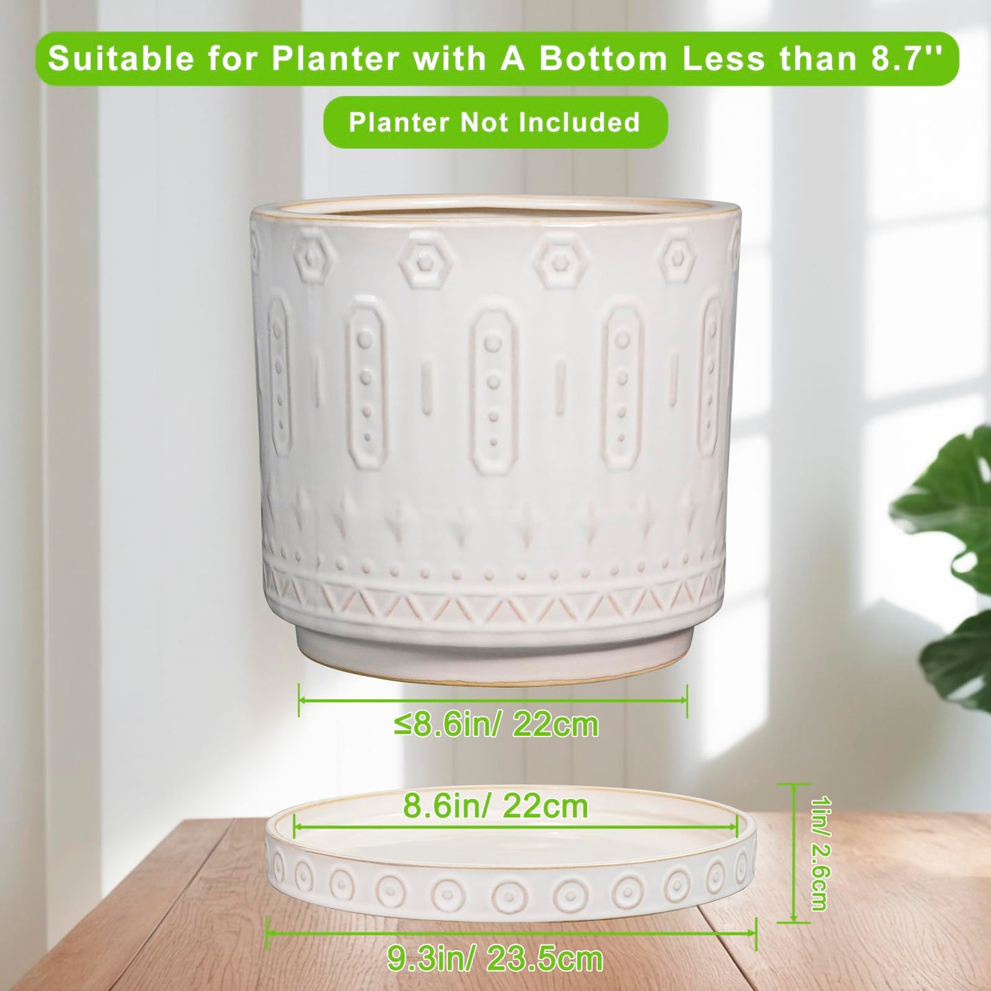 Eightpot Plant Drip Tray - Ceramic Plant Saucer for Outdoors 9.3 Inch Plant Tray for Indoors No Holes Plant Pot Saucer Plant Dishes to Catch Water Round Plant Drainage Trays, Cream White