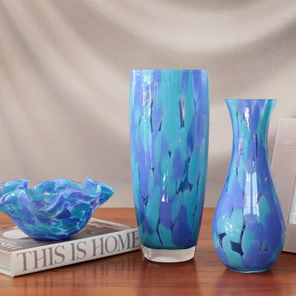 Ca D Oro Murano-Style Glass Vase Blue Confetti Effect Hand Blown Art Glass Crystal for Flower, Room Decoration and Centerpiece - Model AD3