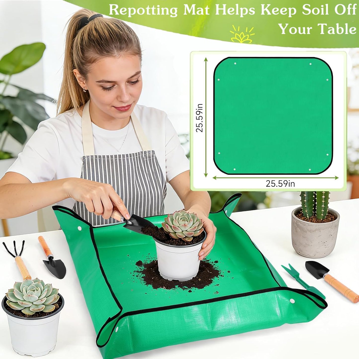 Gardening Tool Set, 18PCS Indoor Plant Tools for Succulents, Bonsai & Herbs, Mini Garden Tools with Repotting Mat for Indoor Plants, Soil Scoop, Pruner, Gloves, Plant Ties & Labels