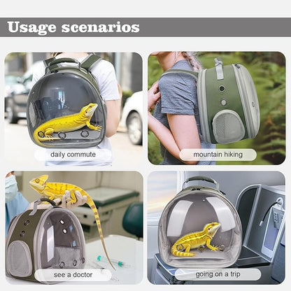 WEVONIGU Expandable Small Animal Backpack Carrier with Clear Bubble Window Large Space Travel Cage for Hedgehog Rat Parrot,Bearded Dragon,Sugar Glider,Airline Approved (Army Green, BE Backpack)