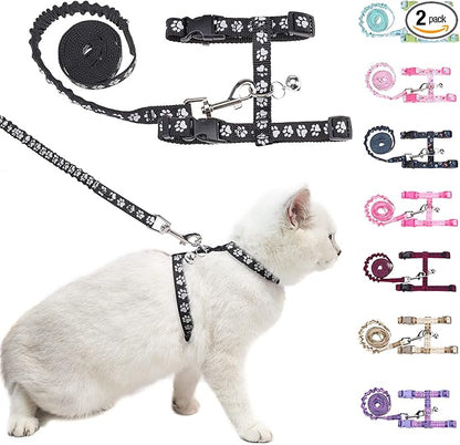 BEAUTYZOO Cat Harness and Leash Set Escape Proof for Walking, Kitten Soft Adjustable Vest Harnesses for Small Medium Large Cats, Easy Control Breathable Plaid Ribbon Nylon for Outdoor Indoor Use