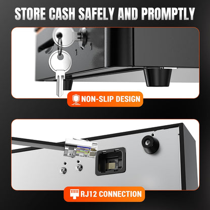 Tera 16 inch Auto Open Cash Drawer with Heavy Duty Insert Tray 5 Bill 8 Coin for POS System Removable Cash Tray Media Slot 24V RJ12 Key-Lock (Round Corner) for Small Business Retail 405R