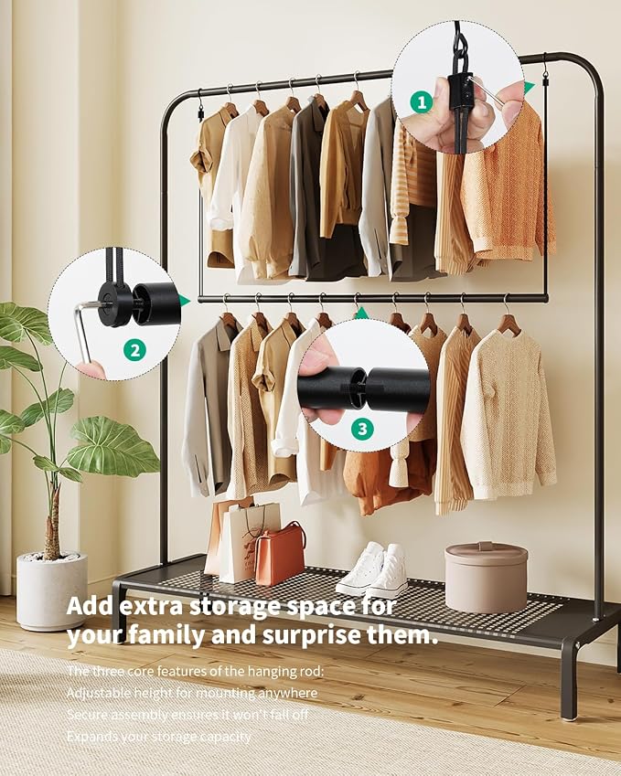 BaiNong Adjustable Closet Hanging Rod Heavy Duty 32'' Black (Black, 32 Inch)