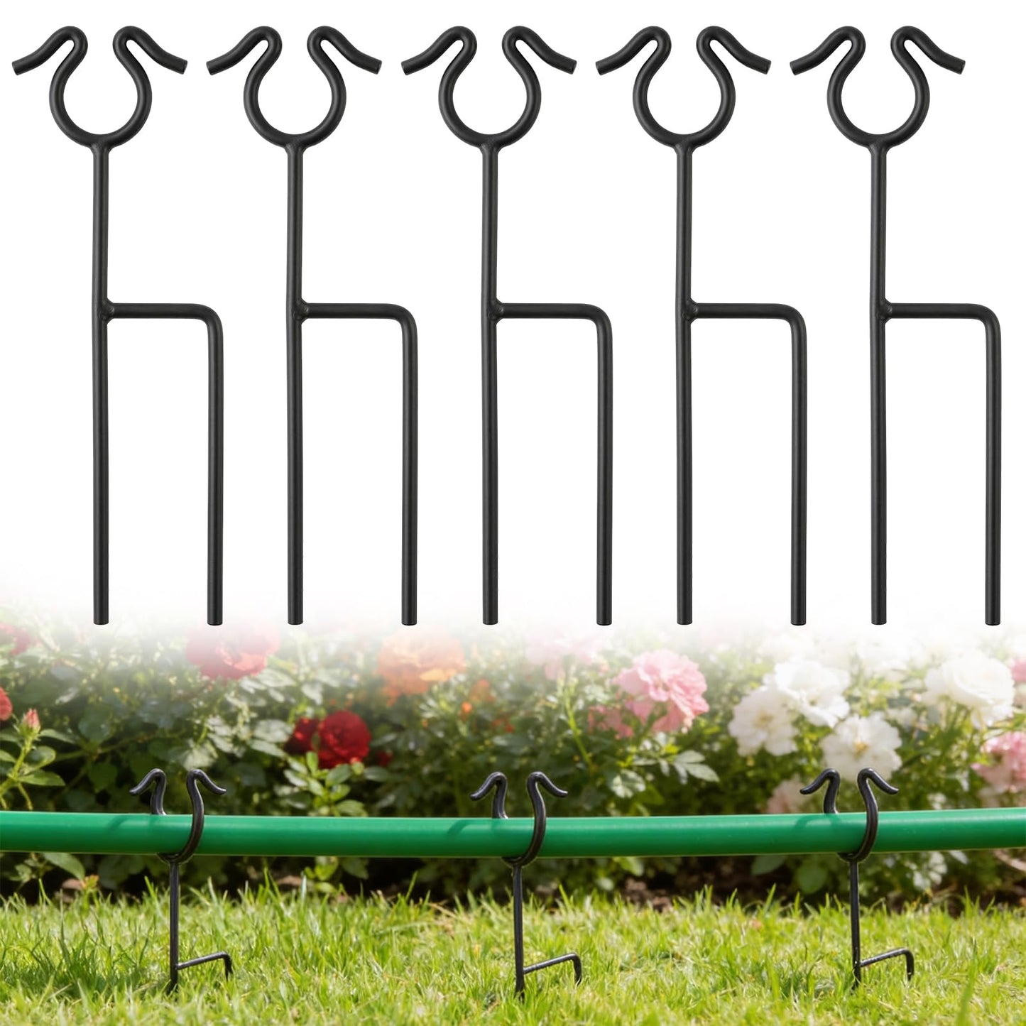 U0U 5 Pack Garden Hose Guide Spike,14Inch Metal Hose Guides for Garden,Heavy Duty Hose Guide Stakes for Keeps Garden Hose Out of Flower Beds and Plant Protection (5, Black)