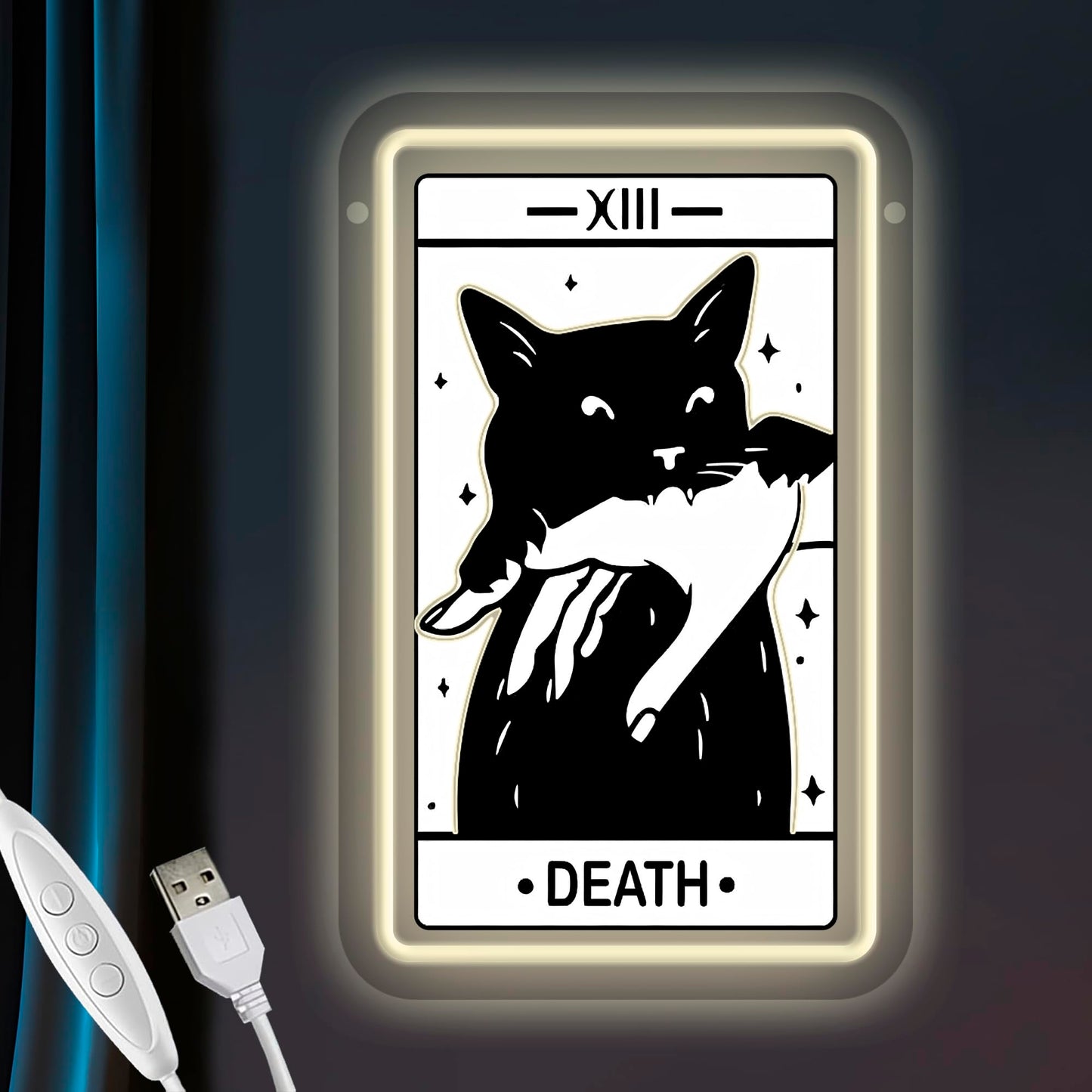 Tarot Card Neon Sign, Death Tarot LED Halloween Neon Light Sign USB Powered, for Gothic Bedroom Game Room Black Cat Party Man Cave Decor, Birthday Gifts(11.8 * 7.4 In)