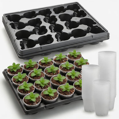 3 Inch Clear Nursery Pots 100 Pcs with 5 Pcs 20 Cell Potting Trays, 5 Sets Seed Starting Kit for Seedlings Cuttings Indoor Growing, Sturdy Transparent Plant Pot Carrying Tray Germination Set
