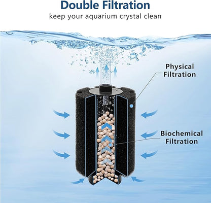 10-50Gal 2 Pack Aquarium Sponge Filter with Ceramic Media and Bubble Diffuser Ultra Quiet Fish Tank Filters fit Breeding Fry Betta Shrimp Fish Tank