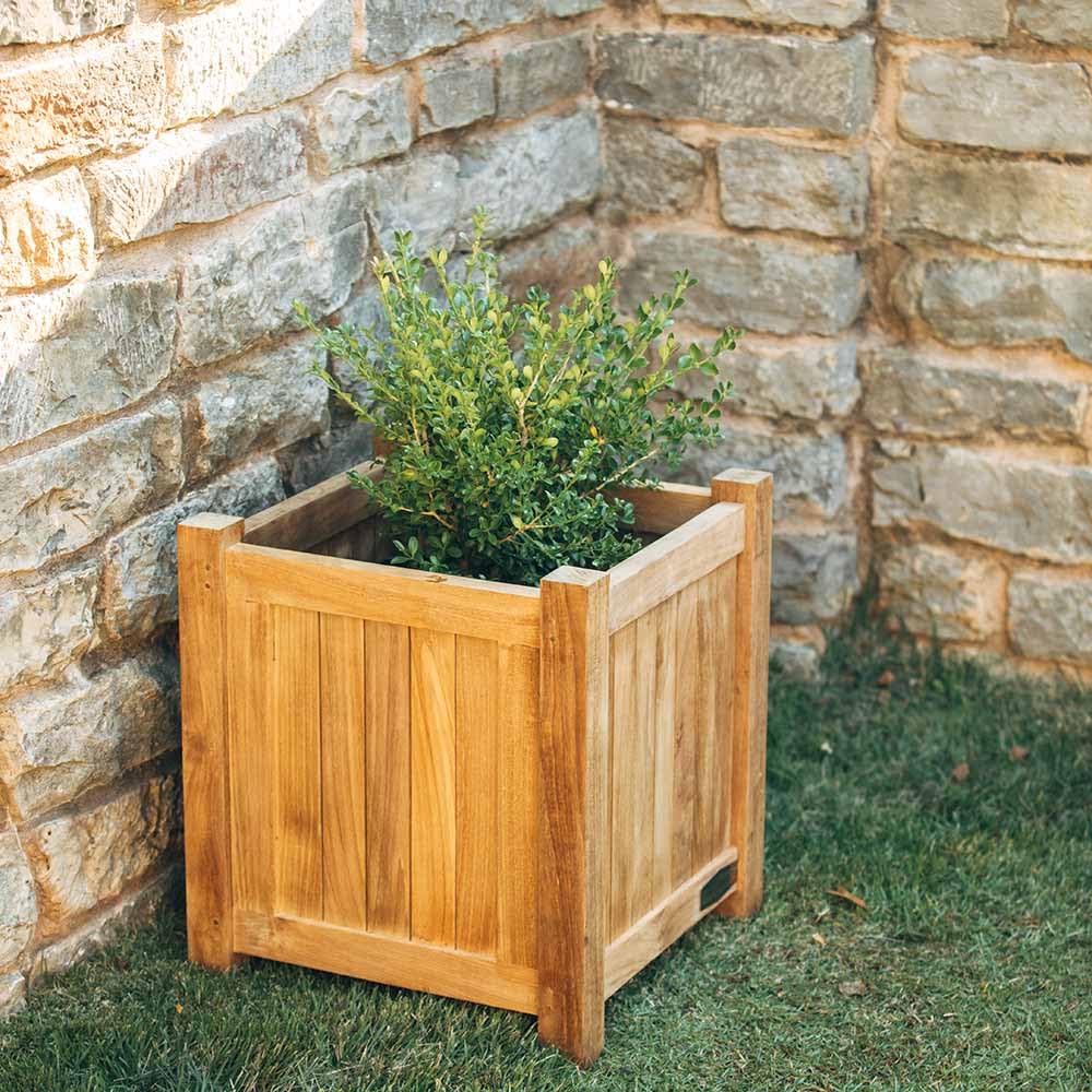 TITAN GREAT OUTDOORS Ash & Ember Grade A Teak Square Planter Box, 6 Cu FT / 48 Gal Fill Capacity, 26x26x28 Naturally Weather-Resistant Planters for Outdoor Plants, Outdoor Patio & Garden Decor