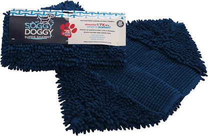 Soggy Doggy Super Shammy Dog Towel – Absorbent Microfiber Chenille Pet Towel for Drying Wet Dogs, Muddy Paws, Quick Dry Dog Shammy with Hand Pockets, Machine Washable – Navy Blue, 31” x 14”