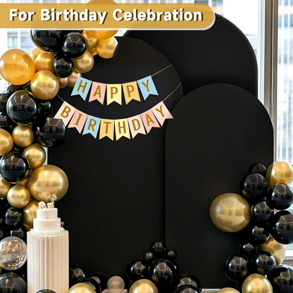 Hemmotop Black Arch Backdrop Cover Set of 3-7.2ft/ 6.6ft/ 6ft Wedding Arch Covers Stretchy Backdrop, Spandex Arched Stand Background Covers for Birthday Graduation Halloween Party Decorations