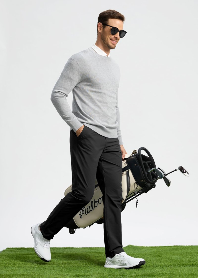 Pudolla Dress Pants for Men Golf Pants Stretch Work Dress Comfy Pants 30 Lightweight Quick Dry Casual Slacks Trousers(Black 33Wx30L)