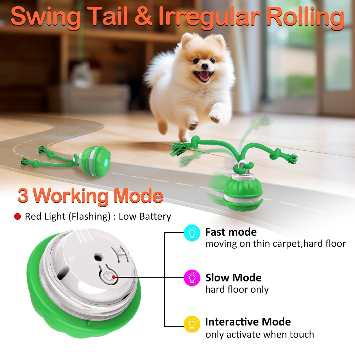 Salodal Interactive Dog Toys Rolling Ball for Puppy/Small Dogs,Peppy Pet Ball for Dogs,Motion Activate,Automatic Moving Dog Toy,USB Rechargeable