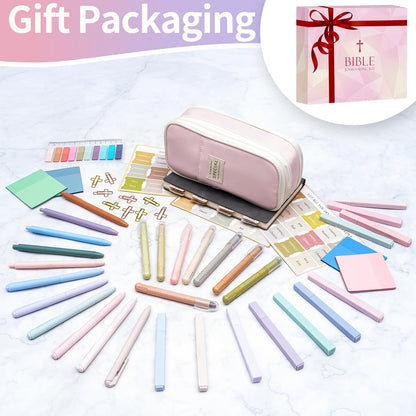 KOPKOFT Bible Study Supplies, Bible Journaling Kit for Women with Journal, Pen Case, Tabs, Highlighters and Pens, Bible Accessories Set for Women Students Beginner, Christian Gifts (Pink)