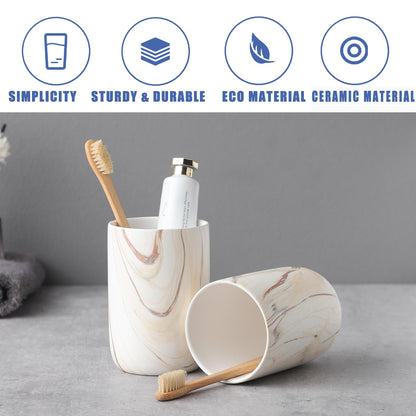 Brown Marble Toothbrush Holder - Ceramic Toothbrush Holder for Bathrooms, Toothbrush Toothpaste Holders, Marble Bathroom Tumbler Cups Reusable Toothbrush Mouthwash Cup, Bathroom Counter Organizer