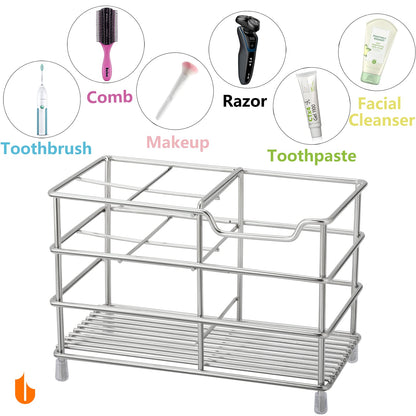 Urbanstrive 304 Stainless Steel Bathroom Toothbrush Holder Toothpaste Holder Stand Bathroom Accessories Organizer (Silver, Large)