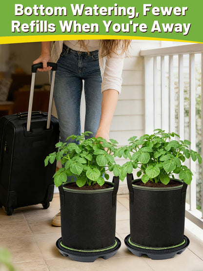 MADHOLLY Self Watering Pots for Indoor Plants with Grow Bags - 2 Pack 5 Gallon Thick Fabric Auto Irrigation Planter with Portable Handles, Water Storage Saucer, for Outdoor Vegetables, Herbs, Flower