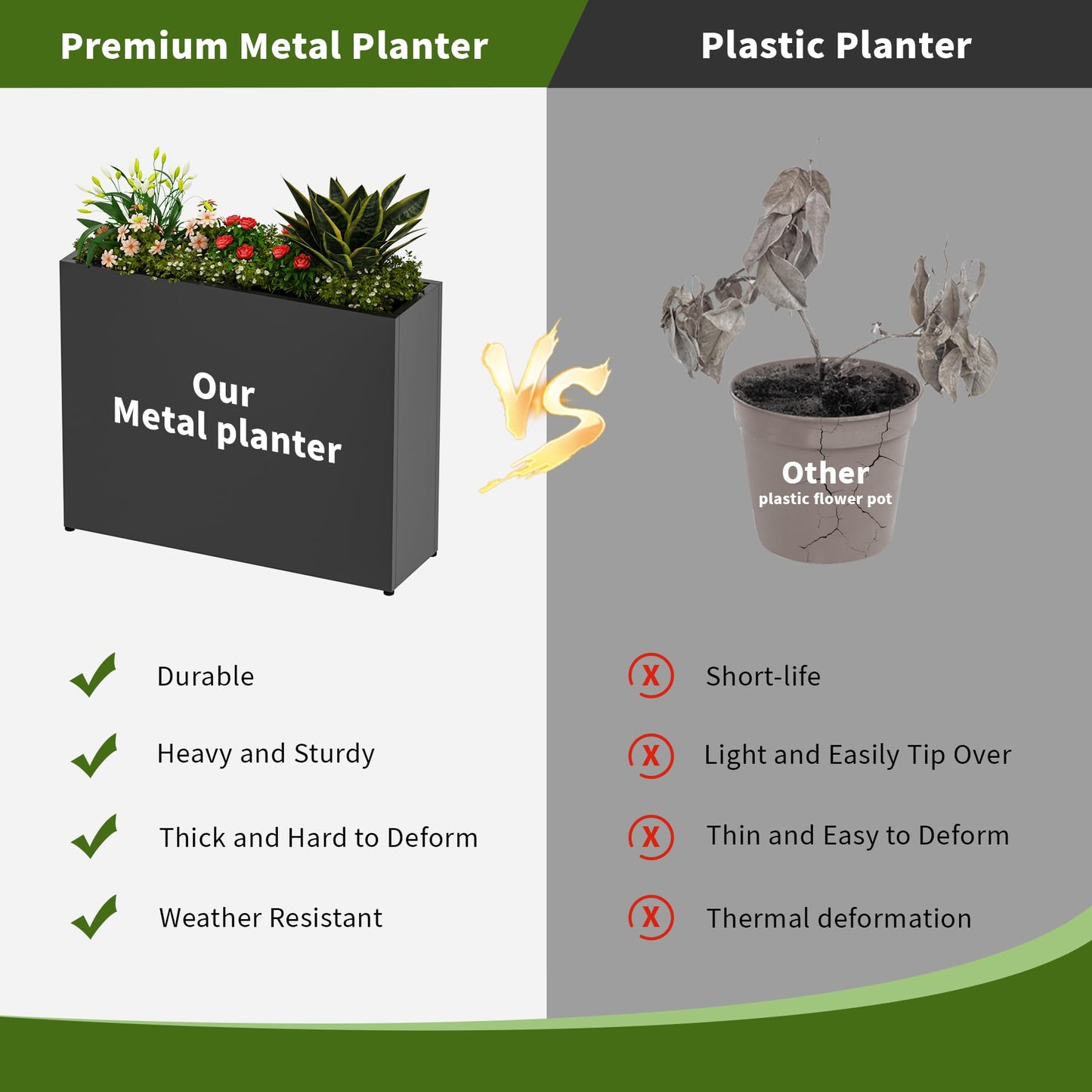 GMTALNBO 38" L x 10" W x 30" H Black Planter Box - Thickened Galvanized Steel with Weather-Resistant Coating, Heavy-Duty Raised Garden Bed for Outdoor Plants, Easy Assembly & Adjustable Feet