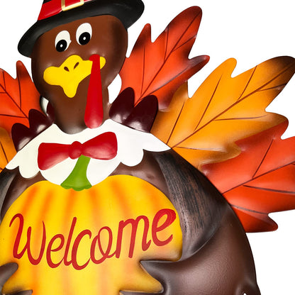Autumn Metal Garden Stakes, Fall Harvest Thanksgiving Metal Pumpkin Welcome Sign with Turkey Stakes Yard Decorations 28.5''H, Garden Patio Lawn Yard Decor Fall Harvest Thanksgiving Outdoor Decorations