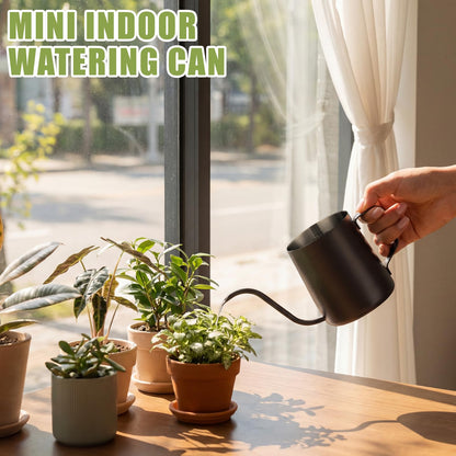 Teecyhooo 2 Pcs Small Watering Can for Indoor Plants, 12 Oz/350 ml Mini Plant Watering Pot with Long Spout and Scale 304 Stainless Steel Tiny Watering-can for Outdoor Indoor Plants Garden(Black)