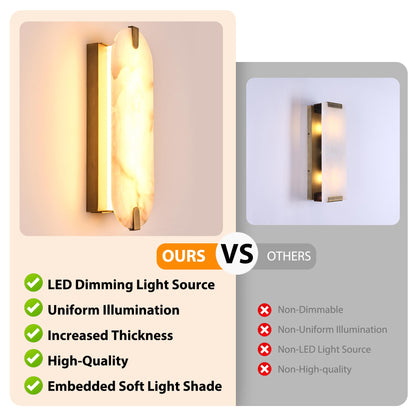 ZEROUNO Alabaster Wall Sconces, 14.2 inch Wall Sconce, Natural Marble Wall Sconces Wall Lighting Set of Two, Dimmable Light Fixtures for Bedroom Living Room Stairs Vanity Hallway Bedside