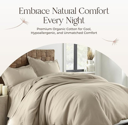 100% Organic Cotton Duvet Cover King Size - Naturally Soft Lightweight & Cooling Duvet Cover Set with Decorative Shams - Premium GOTS Certified 300 Thread Count Sateen Weave (Dune, King)