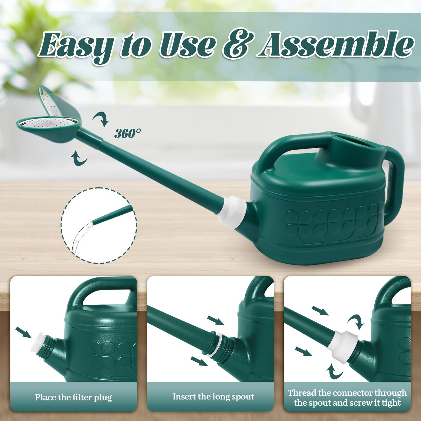 1 Gallon Watering Can, Garden Watering Can Outdoor, Plant Water Can with Removable Long Spout and Stainless Steel Sprinkler Head, Plastic Indoor Watering Cans for Gardening Flower Plants