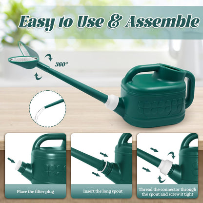 1 Gallon Watering Can, Garden Watering Can Outdoor, Plant Water Can with Removable Long Spout and Stainless Steel Sprinkler Head, Plastic Indoor Watering Cans for Gardening Flower Plants