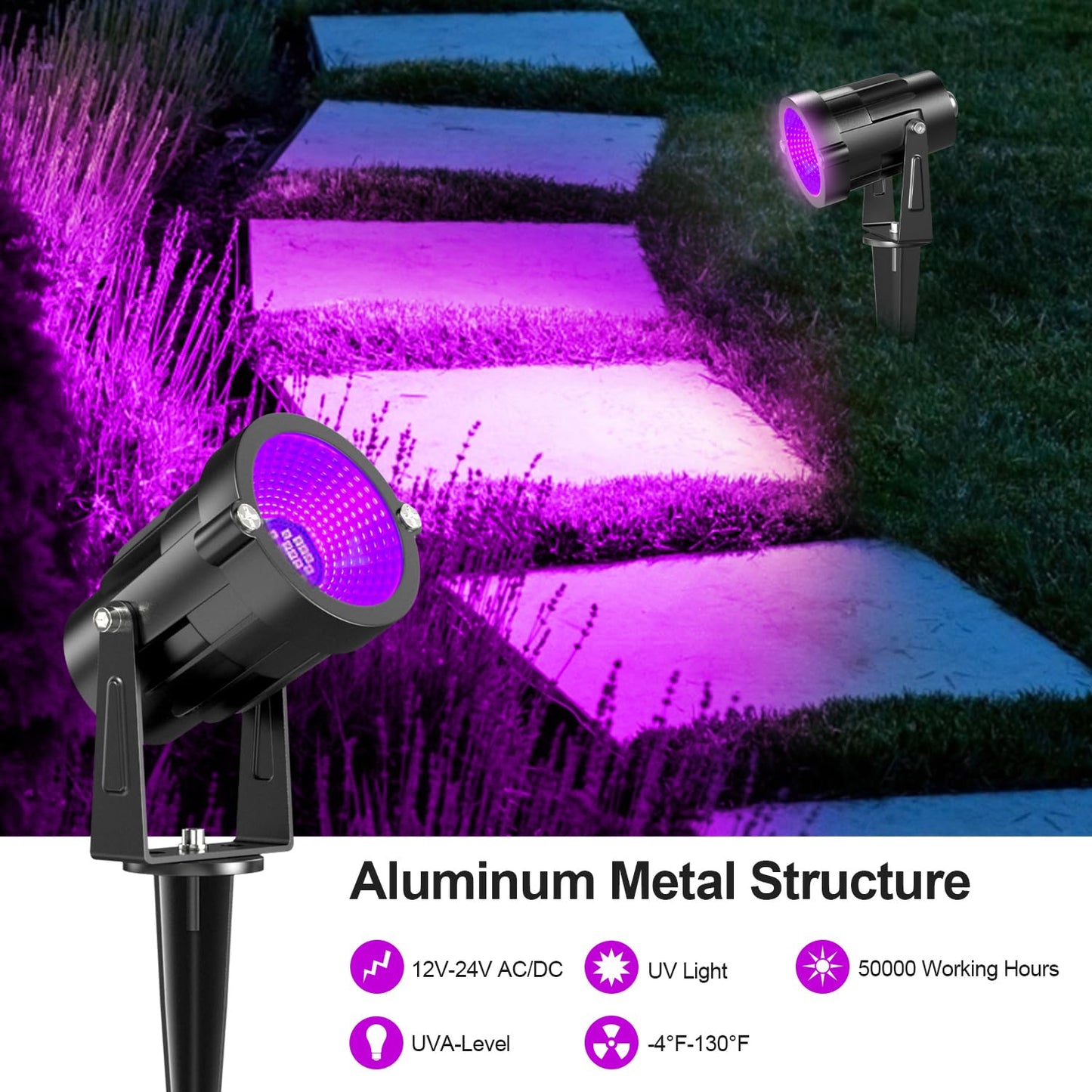 Landscape Lights Outdoor: Black Light Halloween LED Landscape Lighting for Tree Garden Yard Pathway Body Paint Fluorescent Poster | 110V UV Blacklight Spotlights | 4 Pack (UV Blacklight)