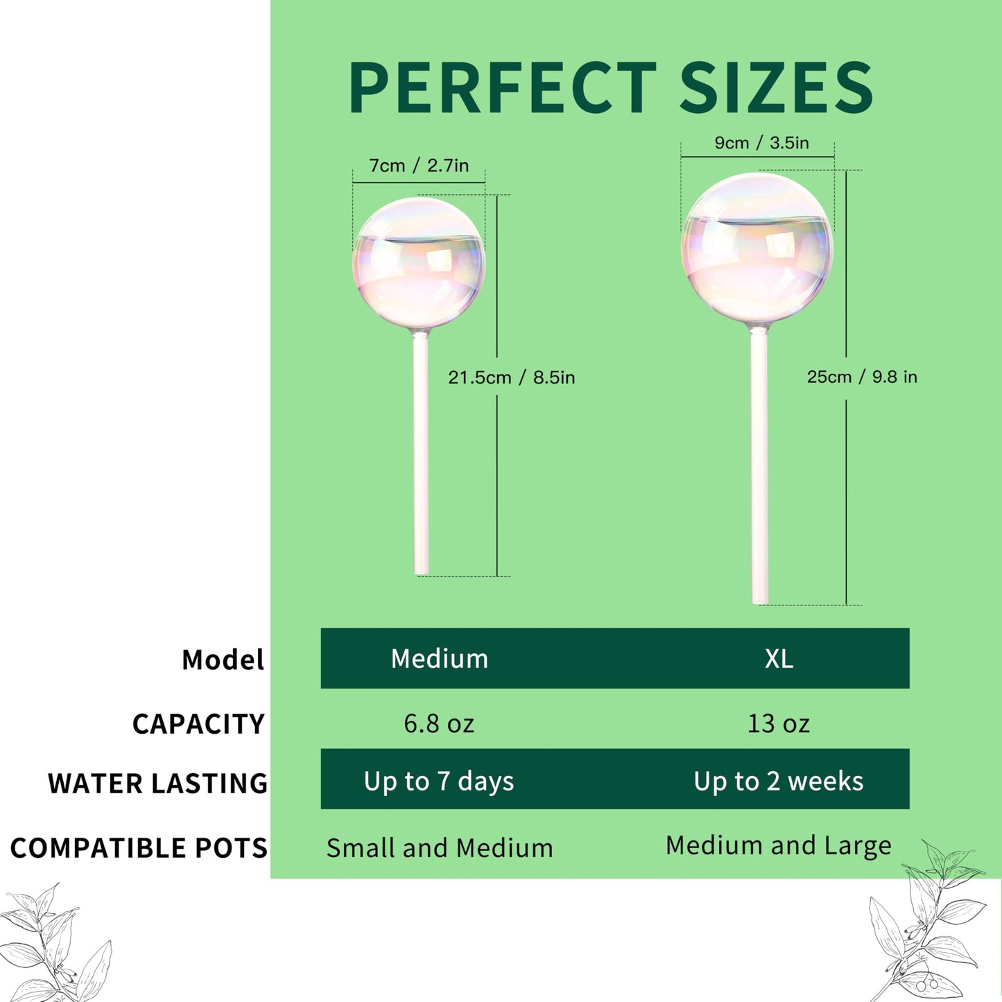 Soilagua 13 oz Up to 2 Weeks Extra Large Plant Self Watering Globes, Light Iridescent Glass Water Bulb Indoor, Plant Waterer Self-Watering Stakes, Perfect Gardening Gifts, 4 Pack