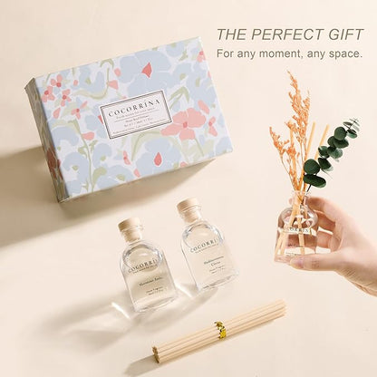 COCORRÍNA Eucalyptus Reed Diffuser Set of 3 - Light Cotton, Mediterranean Citrus, Moroccan Amber Scents, 1.7 fl oz Each, Total 5.1 oz, Scented Oil Diffusers for Home & Office